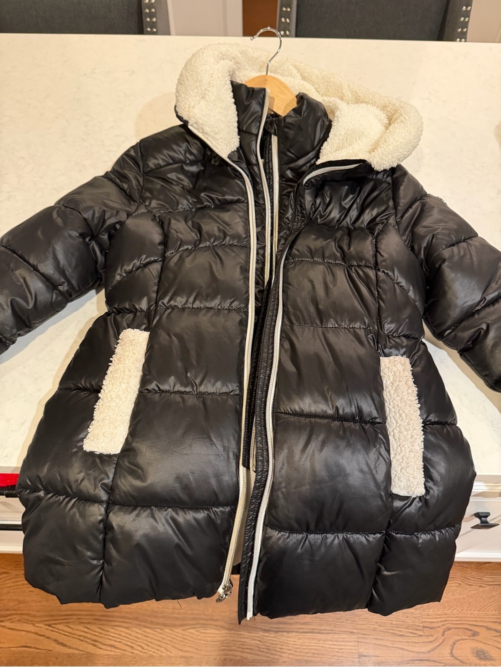 Girls Michael Kors Black Puffer Jacket with Cream Sherpa Trim